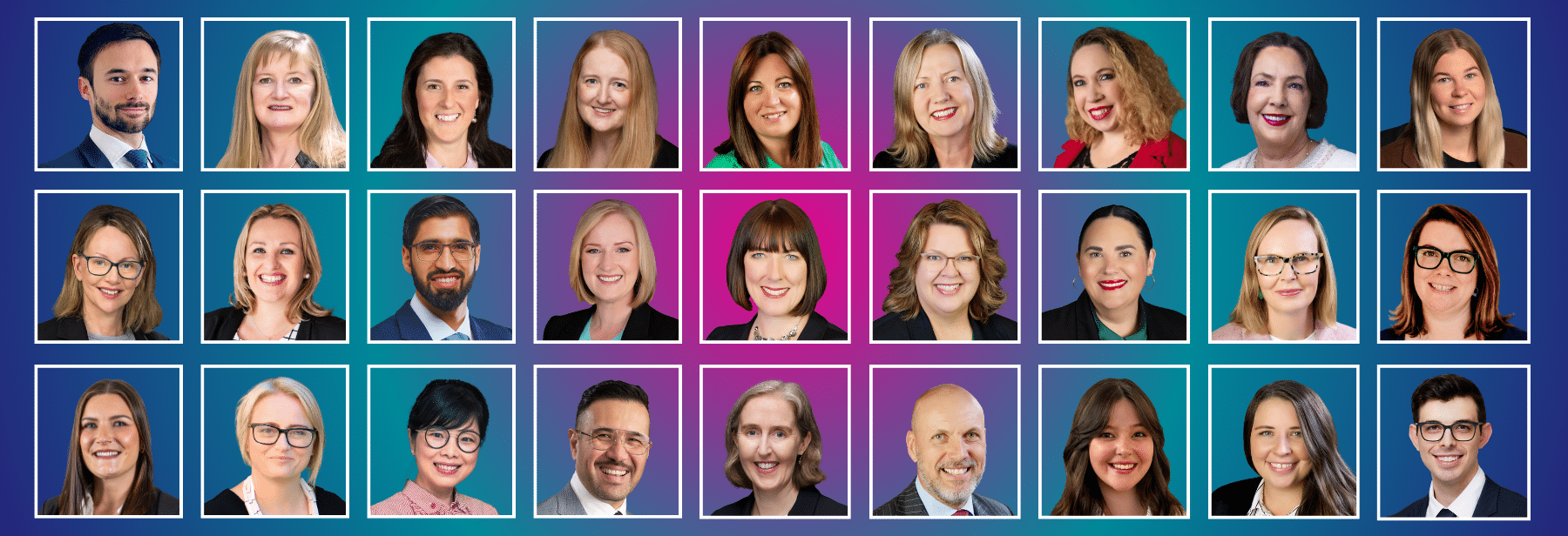 Image of all Pearce IP staff on colourful background